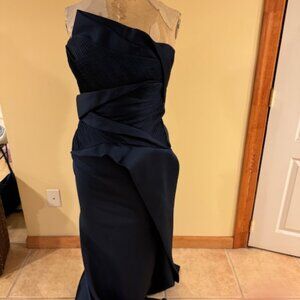 Runway Couture Navy Strapless Evening Gown, Size 8